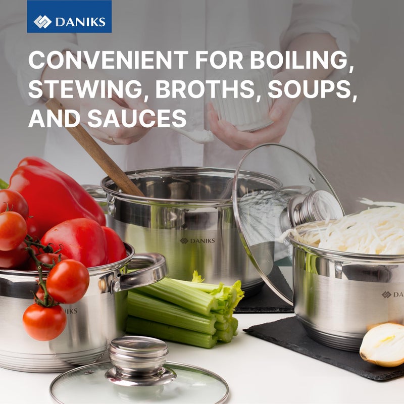 Daniks Standard 7 Quart Stainless Steel Stock Pot with Glass Lid, Try-Ply Bottom for Even Heating, Induction Compatible, Dishwasher Safe, Built-In Measuring Scale, Silver - Image 5